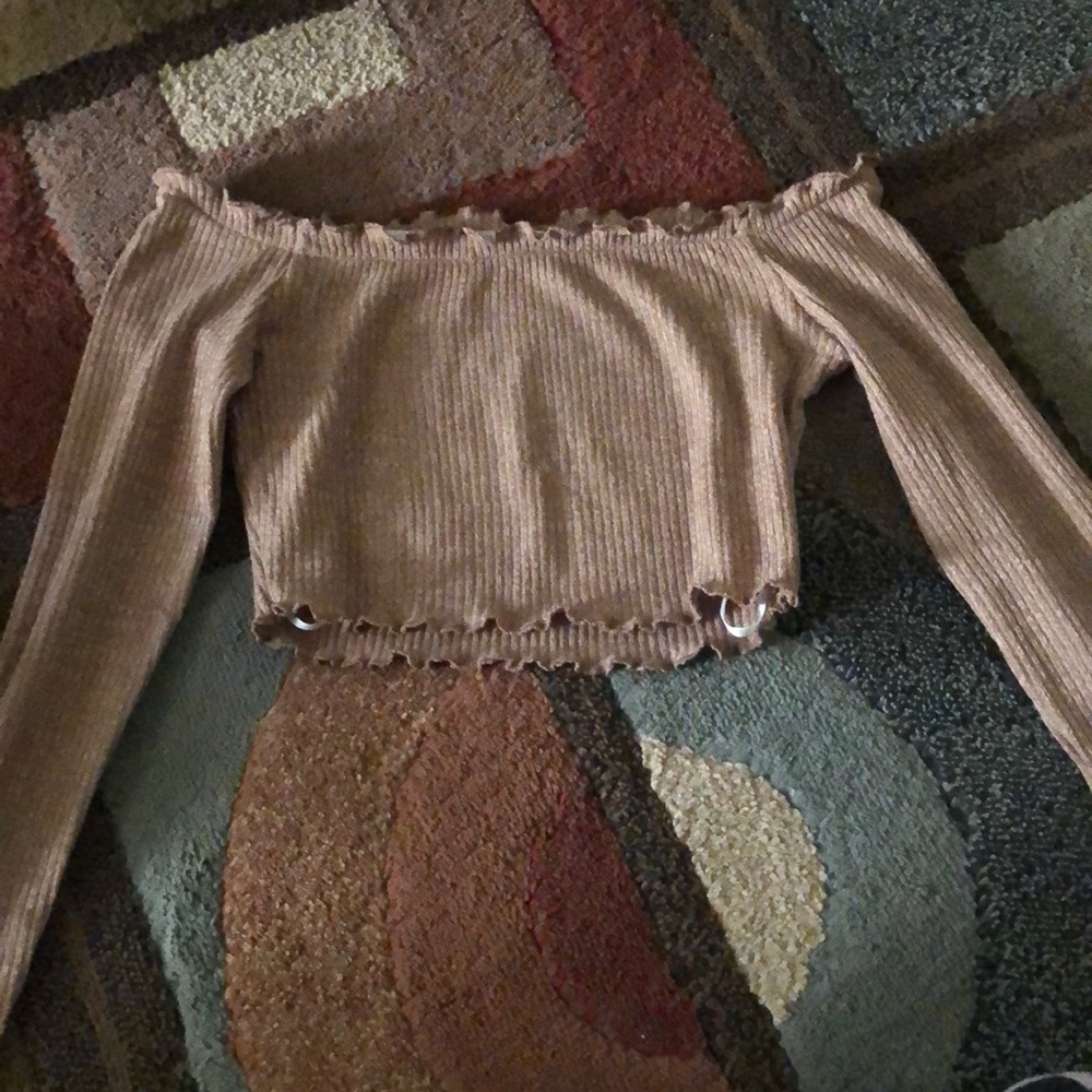 Beige off the shoulder crop top
